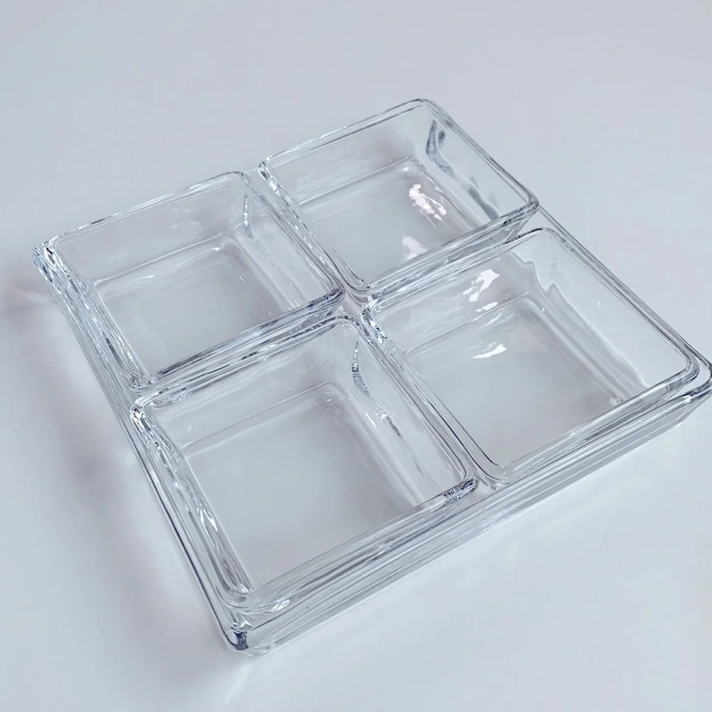 CRATE & BARREL Serve-ware Glass Platter Set of 5 for Entertaining